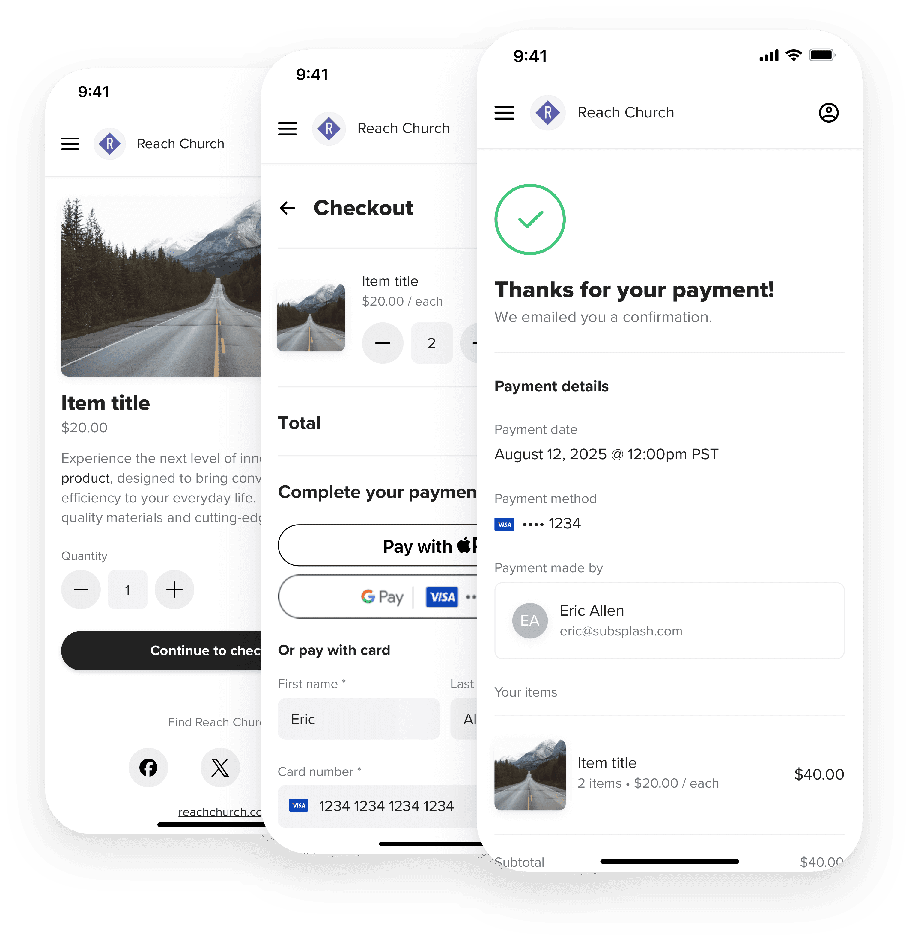 Subsplash Payment Forms interface